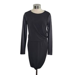 Kenneth Cole Black Bubble Hem Knee Length Dress Size 0 Faux Leather Long Sleeves